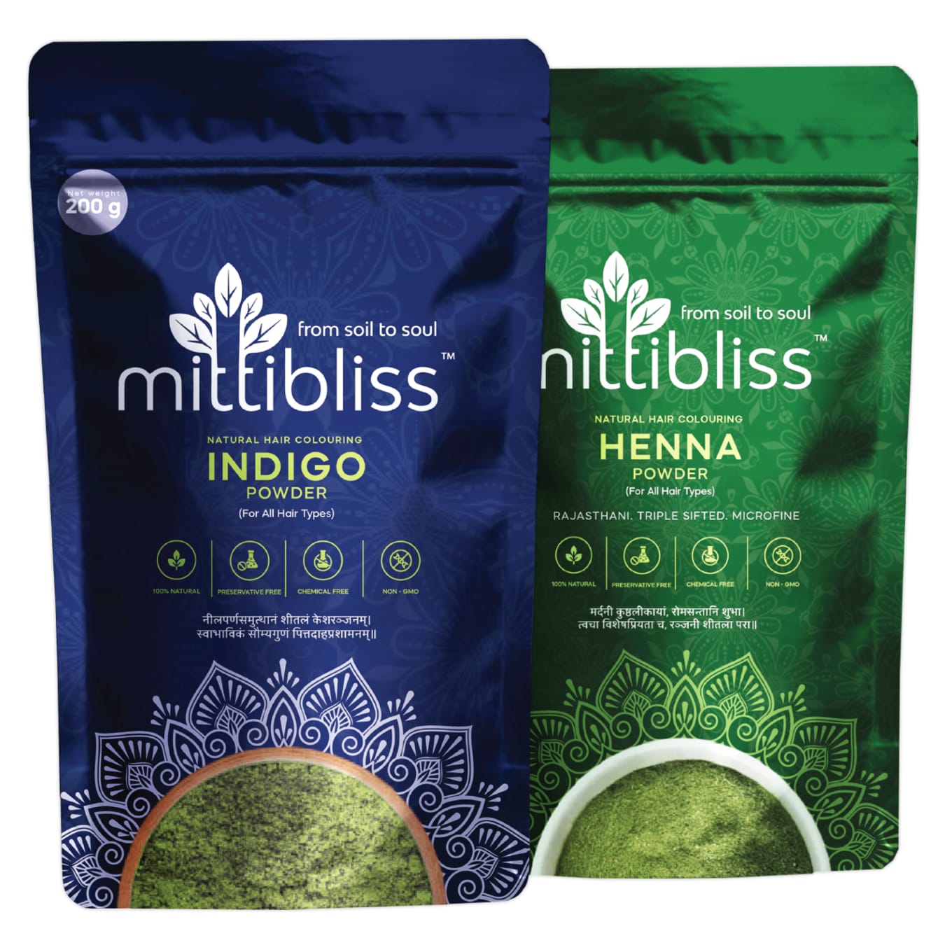 MittiBliss Henna & Indigo Powder Combo Pack